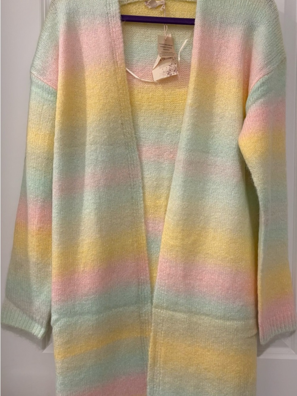 Hem & Thread Cozy color block duster long open cardigan, NWT